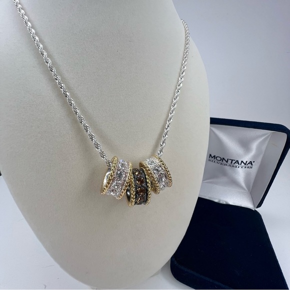 Montana Silversmiths Crystal Shine Three Ring Necklace Topaz, Cubic Zirconia 19” - Picture 2 of 5